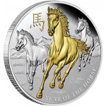 Niue Island Year of the Horse Lunar Calendar 2014 Silver Coin Proof Gold plated 5 oz